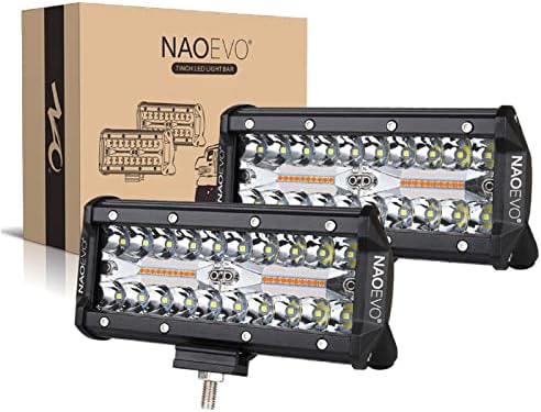 NAOEVO 7 240 Watt Led лампа, Кехлибар и бял цвят, 6 режима с функция памет, Точков прожектор, Стробоскоп, 24000лм, Водоустойчив
