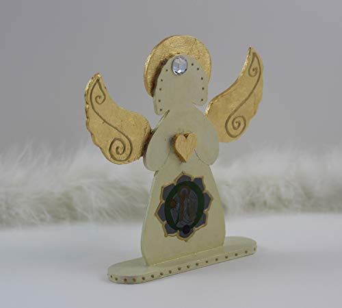 Начало декор на Архангел Метатрона с позлатени Крила и със Сърцето във формата на Листа, Статуетка на Ангел от Перлено Бежов злато,