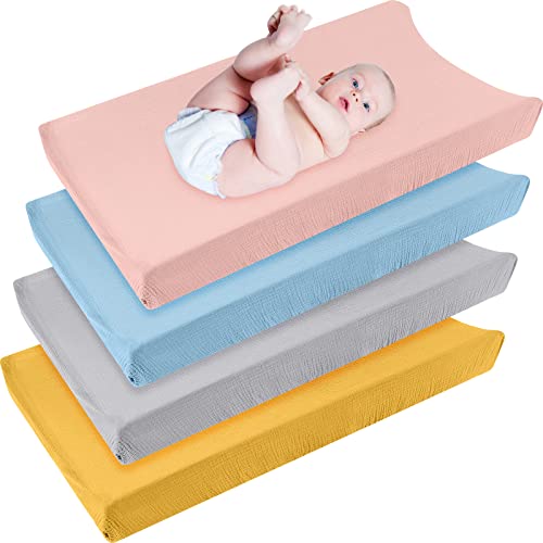 4 Опаковки Муслиновых пеленальных постелки за момчета и Момичета 16x32 инча, Пеленальных Подложка за новородени, Дишащи Муслиновые