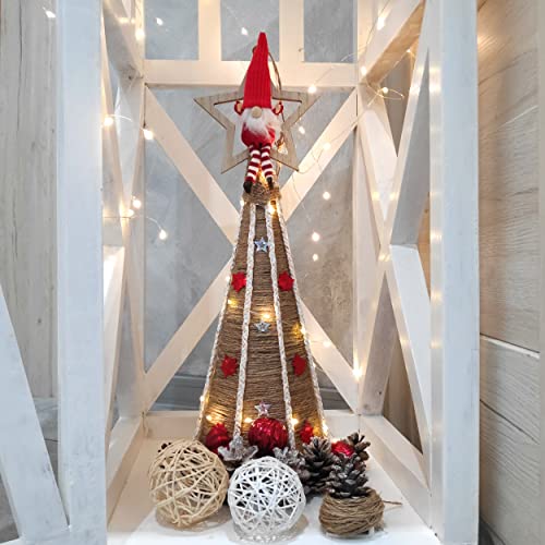 Малката Коледна Елха, Коледната Маса Дърво Ръчно изработени с 20 Led Крушки, Мини Коледно Дърво с Украса във вид на Коледни Топки,