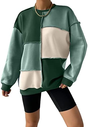 WDIRARA Дамски Ежедневни Hoody-Пуловер с кръгло деколте и заниженными рамене в цвят блок