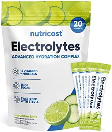 Пакети за хидратация с порошковыми электролитами Nutricost (Разнообразна опаковка, 40 порции) с ниско съдържание на калории и е безвреден за keto (включва диня лайм, Тропич