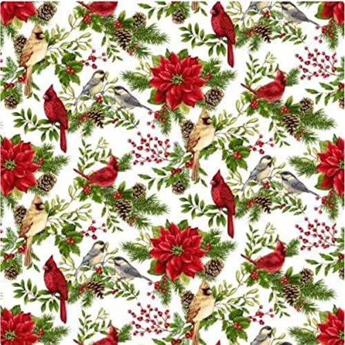 Памучен плат Winter Garden Коледа Birds and Flowers от Henry Glass