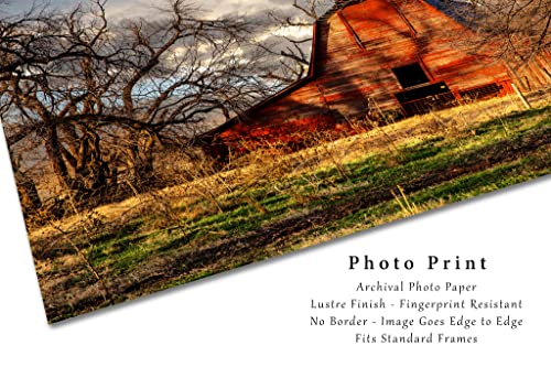 Снимка в стил Кънтри, Принт (без рамка), Изображението на червена плевня в селски стил в ден късна есен в Оклахома, Стенен декор