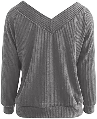 Жена топ WYTong с V-образно деколте, есенна ежедневни свободна однотонная блуза, пуловер с дълги ръкави, спортен пуловер