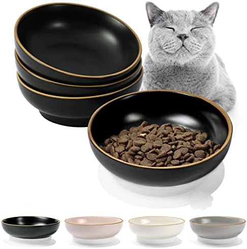 Керамични Купи за котки YMASINS, 4 опаковки, Чаши за котешки храна, Широки чаши за хранене на котки, които правят умора от мустаците,