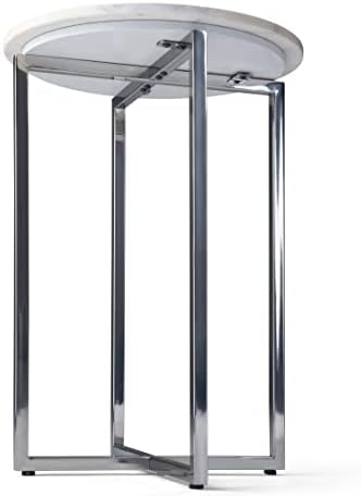 Модерен метален приставной масичка SIMPLIHOME Marsden ширина 18 см, с хромирано основание бял, Сребрист цвят, Торцом, Прикроватным