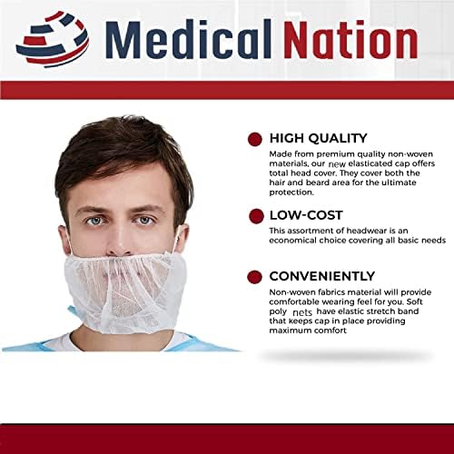 Medical Nation 200 Опаковки за Еднократна употреба мрежи за оформяне на брада за мъже - Калъфи за оформяне на брада, с пълно покритие,