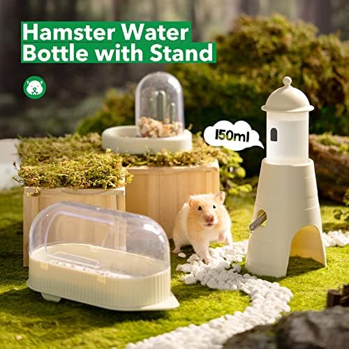 Бутилка за вода за Хамстери MEWOOFUN с Поставка и Място за Подслон Хамстери Джуджета един gerbil Мишки (150 мл)