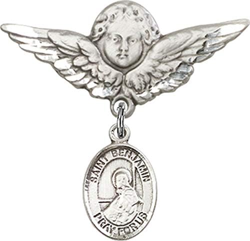 Детски икона Jewels Мания за талисман на Светия Бенджамин и пин Ангел с крила | Детски икона от Сребро с талисман Свети Бенджамин