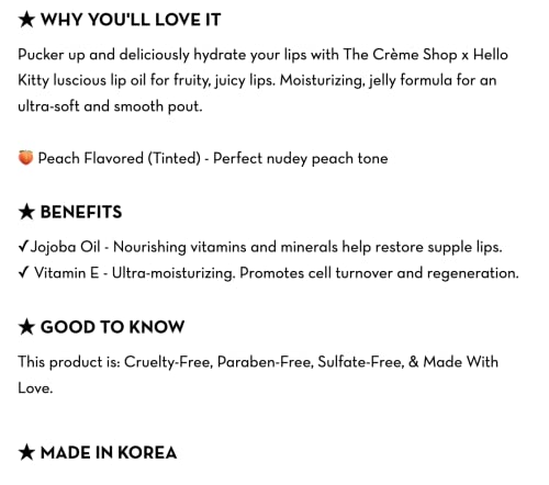 The Крем Shop x Овлажняващ крем Масло за устни на Hello Kitty Kawaii Целувка С вкус на Праскова