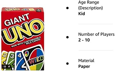 Mattel Games игра на Карти Giant UNO за деца, възрастни и семейни вечери, карти с голям размер и Адаптивни шегаджии за 2-10 играчи