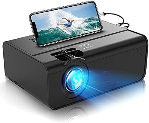 Мини проектор за iPhone, видео проектор Uyole [калъф е включен в комплекта] за гледане на филми на открито, се поддържа дисплей 4500L, 1080P и 200 , е съвместим с TV Stick, PS4, HDMI, TF, AV, USB,