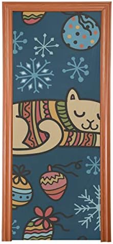 Украса на Входната врата Приказно Коледни Котки Топли Пуловери Безпроблемно Вратата на Стаята Декорация на Трайно Тканевое Покритие