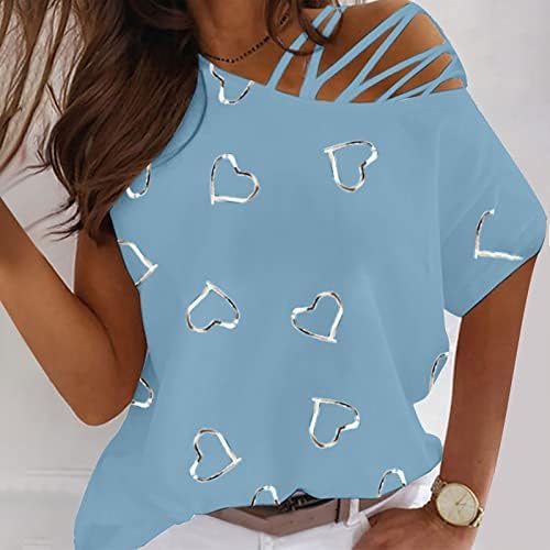 Лятна Есенна Тениска за Момичета 2023, Модни Дрехи, Без Презрамки, с Къс ръкав, Блуза с Кръгло деколте и шарките на Сърцето Y1
