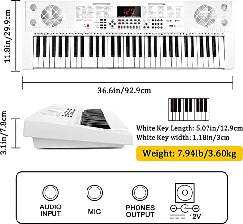 Бяла Клавиатура за пиано Vangoa VGK6101, 61 Светещ Ключ в Реален размер, Електрическо Клавишное Пиано с Поставка за Начинаещи, Деца, Тийнейджъри и Възрастни, 3 режима на обу?