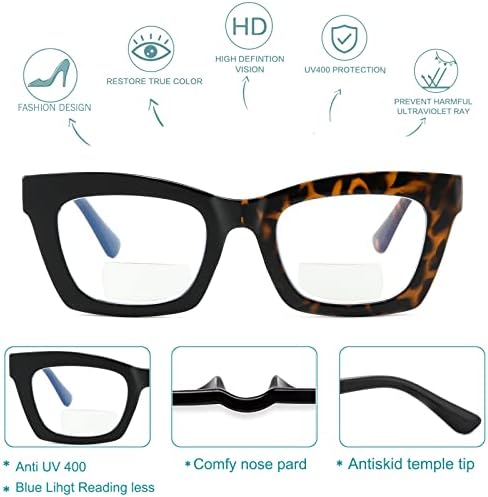 SUNAMOY Бифокални Очила За Четене Дамски Модни Дизайнерски Компютърни Очила Синя Светлина Сладки Стилни Очила За Четене В Широка
