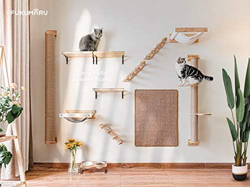 Стенни мебели за котки FUKUMARU, Включително Кошачью Стъпало за Изкачване, Котешки Хамак, Плаващ лихвен Стенни рафта с Подложка