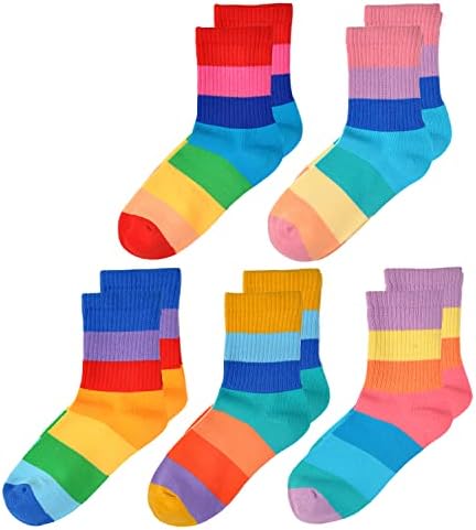 Чорапи EPEIUS Kids за момичета, 5 опаковки, Безшевни чорапи в розово райе за екипажа