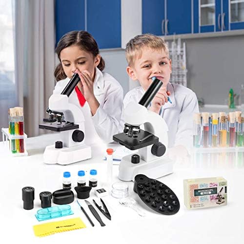 Микроскоп за Начинаещи Деца, Част Монокулярный Микроскоп 40X-800X за Училищната Лаборатория, Къщи с Подготвени Слайдове, Адаптер