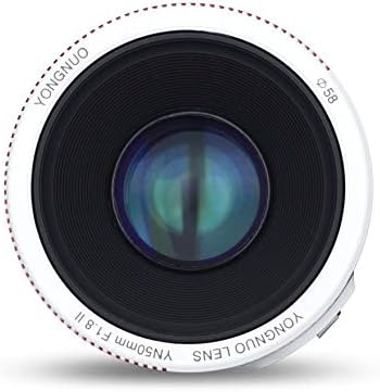 YONGNUO YN50mm F1.8 II, Полнокадровый самофокусираща леща за цифрови огледално-рефлексни фотоапарати Canon EOS EF Mount, Бял