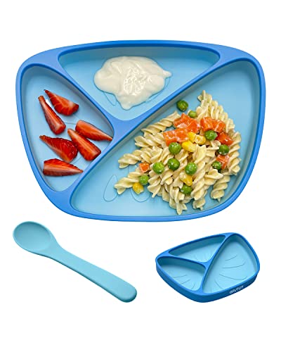 BRVTOT най-Новите детски Издънка за деца, Детски чинии от хранително силикон с набор от лъжици, не съдържат BPA, Разделени