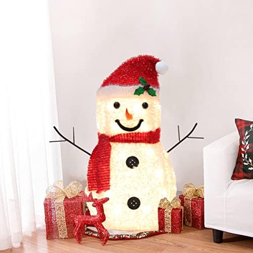 KBG 2 метра Сгъваем Коледен Снежен човек с подсветка, Предварително Текущ 50 светодиодни Топли бели Светлини, Изскачащи Празнични