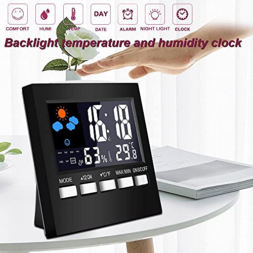 GUANGMING - Термометър за стая, Дигитален Влагомер, Цифров LCD Сензор за Стайна Температура, Монитор Влажност часовник с Будилник,
