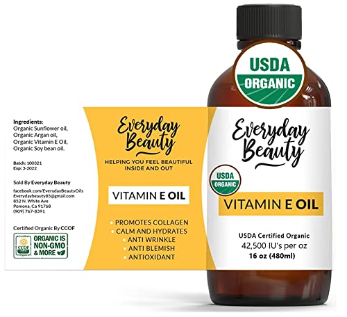 Органично масло с витамин е за белези - Сертифицирана от Министерство на земеделието на САЩ на натурална растителна основа, 2 ет. унция - Лесно и без мирис, идеално за