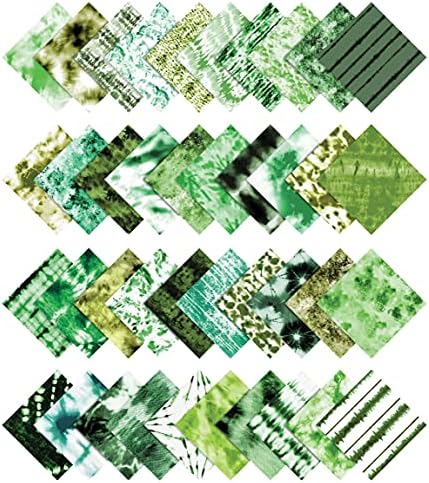 Soimoi 40 бр. Памучни Предварително предназначени парчета плат с принтом под формата на боя за Вратовръзка за Капитониране, Ленти за Бродерия 2,5x42 инча, Jelly Roll - Зелен