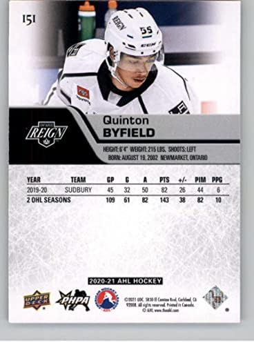 2020-21 Горна палуба AHL 151 Quinton Байфилд , Онтарио , Търговска картичка Новобранец Hockey Reign RC