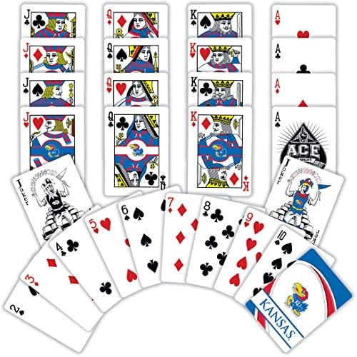 Семейни игри MasterPieces - NCAA Kansas Jayhawks Playing Cards - Официално лицензирана тесте карти за игра за възрастни, деца и