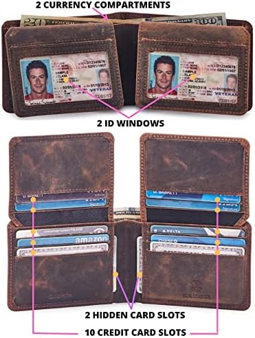 Мъжки Двукрилен портфейл от естествена кожа с RFID заключване голям капацитет, с 2 идентификационными прозорци в кутия за Подарък