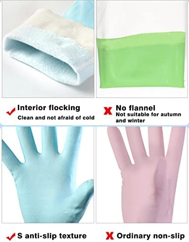 Ръкавици за миене на съдове SHEING, за Многократна употреба Гумени Ръкавици, 3 Двойки, с Подплата от Флока, Нескользящие Кухненски