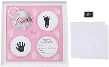 Комплект рамки за бебешки отпечатъци UBEF, Здрав Комплект за показване на пръстови детски ладошек (розов)
