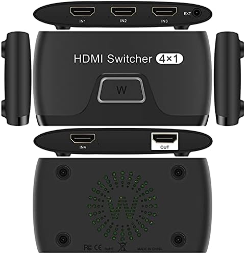 HDMI комутатор, 4-Портов 4K, HDMI комутатор 4x1 Switch Дърва с Поддръжка на 3D плейър Full HD 1080P, 4K