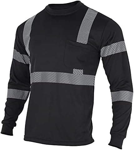 VENDACE Защитни Светлоотразителни Ризи с Дълъг Ръкав Висока Видимост ANSI Class 2 Hi Vis Тениски за Строителни Работи за Мъже