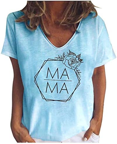 Дамски Блузи Ma Ma, Тениски с V-образно деколте и Цветисти Принтом с Надпис Мама, Летни Ежедневни Тениски Свободно Намаляване С