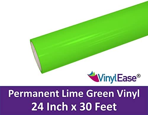 Винил Ease 24 x 30 фута преобръщане лъскава винил, въз основа на перманентен лепило лайм-зелен цвят, за рязане на diy, Перфоратори