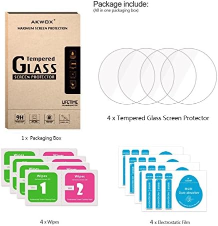 [4 опаковки] Защитен слой от закалено стъкло за Samsung Galaxy Watch 42 мм / Gear S2, Akwox [0,33 мм 2.5 D с висока разделителна