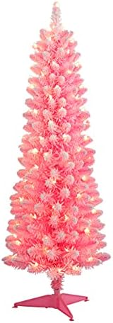 Изкуствена Коледна елха Puleo International, предварително осветени 4,5-инчов Флокированным Молив, от 100 Крушки, Розова