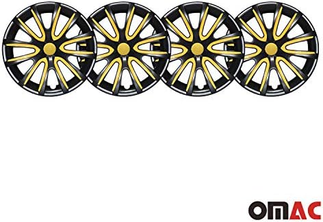 Джантите OMAC 16 инча за Kia Forte Гланц в Черно-жълти и 4 бр. Капака Джанти - Шапки ступиц - Подмяна на външната повърхност на автомобилни гуми