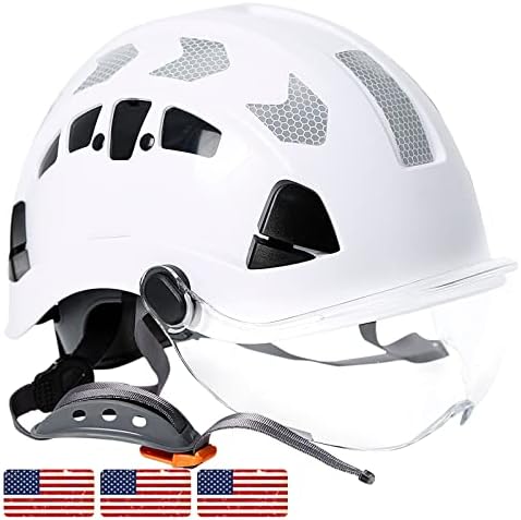 Строителна вафен AOLAMEGS с козирка - Бяла Вентилирани Шлемове, Одобрени OSHA, Предпазна каска ANSI Z89.1 ABS, Шлемове за възрастни