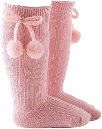 Venjoe Памучни Чорапи до Коляното За малки момичета, Дълги Чорапи с Лък За Новородено, Чорапи 0-3 Г.