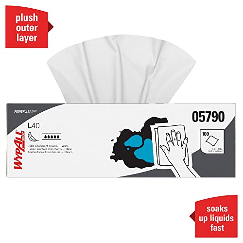 Допълнителни абсорбиращи кърпи WypAll Power Clean L40 (05790), Кърпи за ограничена употреба, Бели, 9 Повдигащи кутии в опаковка,