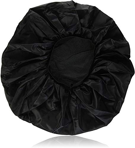 Дневна и нощна шапчица Ани - Ms. Remi от шелковистого сатен с двойна подплата памук - Удобна еластична лента (Много голям размер - черна)