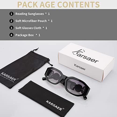 Karsaer Vision Грешни Правоъгълни Слънчеви Очила за Четене за Жени, Модни Очила за Четене с Пълна Рамки, Дебели Нюанси от 1,0 до