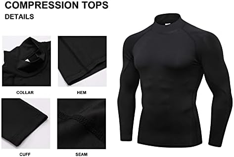 Мъжки Компресиране Риза с имитация на Turtlenecks от 2 опаковки, с дълъг Ръкав, Суха Засаждане, Защита От ултравиолетови лъчи, Стръмни