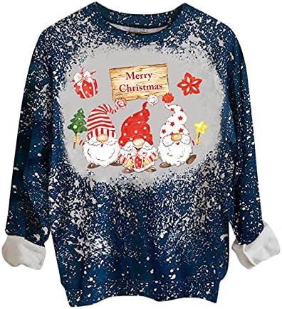 Дамски Hoody с качулка, Пуловер, Женски Зимният Коледен Класически Пуловер с кръгло деколте и принтом с дълъг ръкав