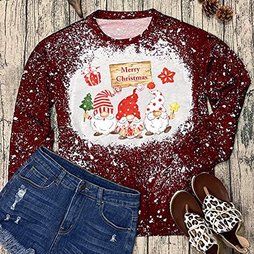 Дамски Hoody с качулка, Пуловер, Женски Зимният Коледен Класически Пуловер с кръгло деколте и принтом с дълъг ръкав